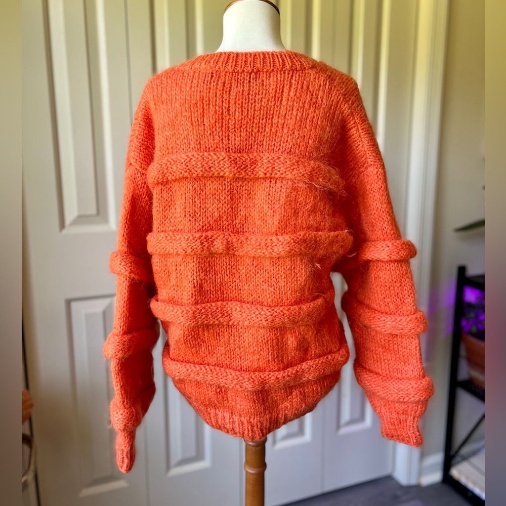 ☾ Vintage orange wool chunky knit heavyweight cardigan - Picture 4 of 6